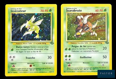 deux cartes Pokémon présentant des motifs différents sur un fond noir