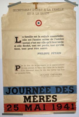 une vieille affiche française aux couleurs rouge, blanc et bleu
