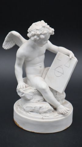 Sujet en biscuit « Angelot, la géométrie ». 19ème Haut : 16,5 cm