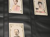 five cards on a binder with a picture of a man and a woman