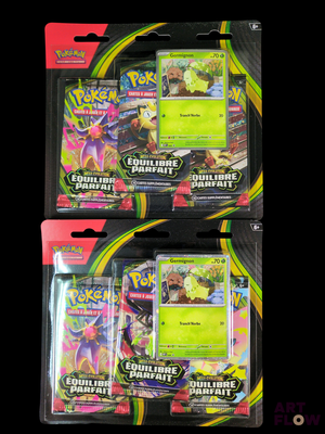 two packs of pokemon trading cards are shown on a black background