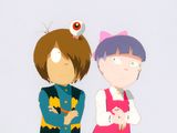 une image représentant deux personnages de dessin animé debout l'un à côté de l'autre