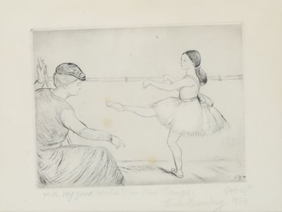 dessin représentant deux femmes assises sur une plage, avec une ballerine au premier plan