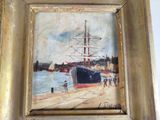 a picture of a painting of a ship in the water