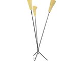 a pair of yellow and black floor lamps on a tripod stand