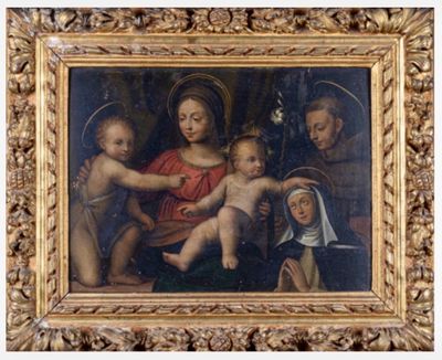 an image of a painting of a group of people with a baby
