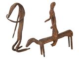 pair of antique iron horse and rider figurines, mid - 20th century
