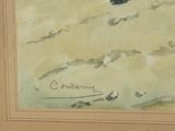 a picture of a painting of a boat in the water