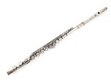 silver flute on a white background with copy space for your text