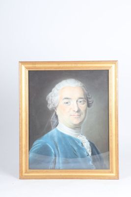 tableau représentant un homme vêtu d'un manteau bleu et aux cheveux blancs