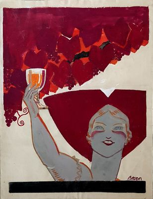 a painting of a woman holding a glass of wine