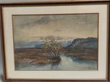 une image représentant un tableau où l'on voit une rivière avec un arbre au premier plan