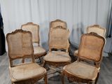 six chaises anciennes françaises à dossier en rotin, avec dossier en rotin