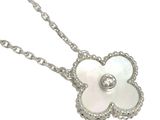silver plated necklace with mother of pearl flower pendant