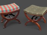 paire de tabourets anciens avec assise rembourrée et repose-pieds
