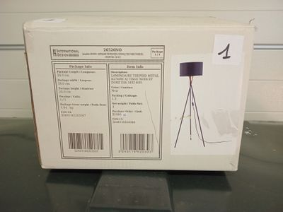 @@@ 1 lampadaire trépied métal e2740w aj tissu noir et doré …