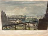 an old picture of a view of a city from a balcony