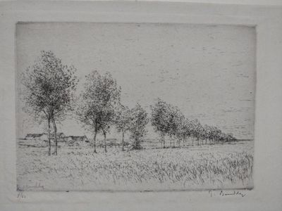 a black and white drawing of a tree in the middle of a field