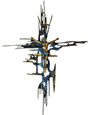a cross made out of sticks and twigs on a white background