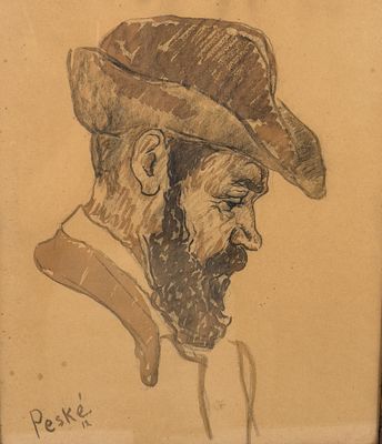 drawing of a man with a beard wearing a cowboy hat