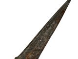 a close up of an old rusty knife on a white background