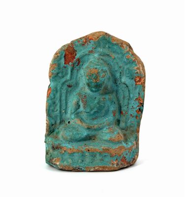 an image of a turquoise stone statue of a buddha