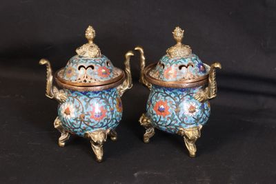pair of chinese cloise cloise enamel covered jars