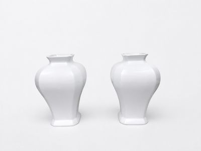 deux vases blancs posés sur une surface blanche
