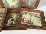 four framed pictures of a man and a woman sitting on a beach