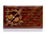 plaque en bois sur laquelle figurent un ours et un oiseau