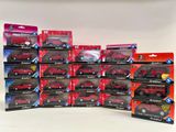 a lot of red toy cars that are on display
