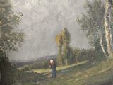 a painting on the wall of a room with a painting on the wall
