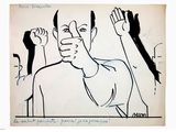 drawing of a man with his hands in the air and a woman with her hands in the air