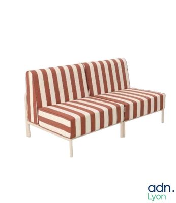 a red and white striped couch on a white background