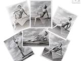 six photographies en noir et blanc d'une femme en maillot de bain