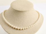 collier de perles présenté sur un mannequin devant un fond blanc
