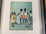 a picture of a painting of a group of people on a beach