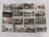 several old black and white photographs of people and horses on a street