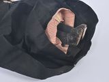 a black bag with a pair of shoes inside of it