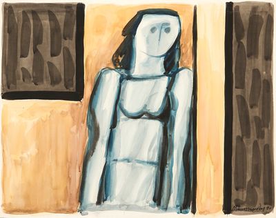 an image of a painting of a woman standing in front of a window