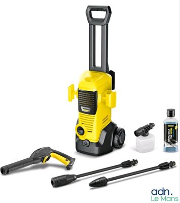 a yellow and black pressurer with tools on a white background