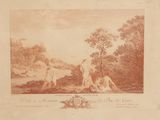 a drawing of a group of people in a wooded area