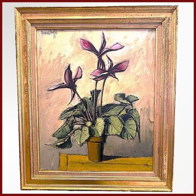 une peinture de fleurs dans un pot sur une table