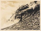 a black and white drawing of a wave in the ocean