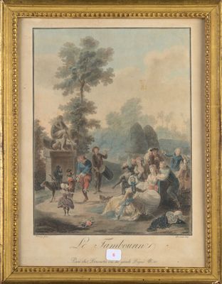 an old painting of a group of people in a park