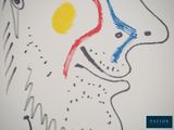 drawing of a man with a red nose and a blue nose