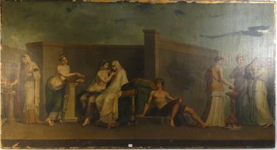 une image d'un tableau représentant un groupe de personnes dans une pièce
