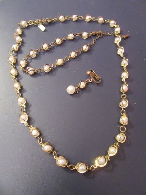 pearl and gold necklace and earring set
