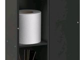 une photo d'une armoire noire avec deux rouleaux de papier toilette