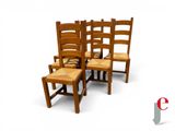four chairs that are sitting next to each other on a white surface